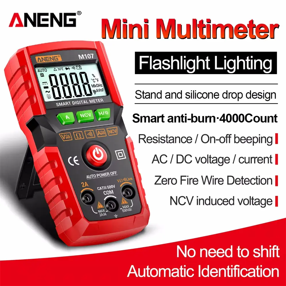 ANENG New M107 M108 Mini Digital Multimeter 4000 Counts Non Contact AC/DC Current Voltage Tester Resistance Capacitance Meter