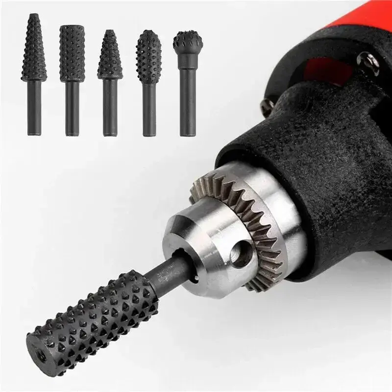 5pcs Rasp File Drill Bits Rasp Set Drill Grinder Drill Rasp For Woodworking Carving Tool 1/4" Round Shank Rotary Burr Set