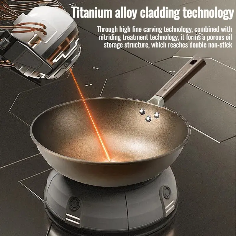 Double-Sided Titanium Coated Non-Stick Pan Titanium Shield Double Sided No-stick Frying Pan Titanium Wok Pan Induction Cooker Ga