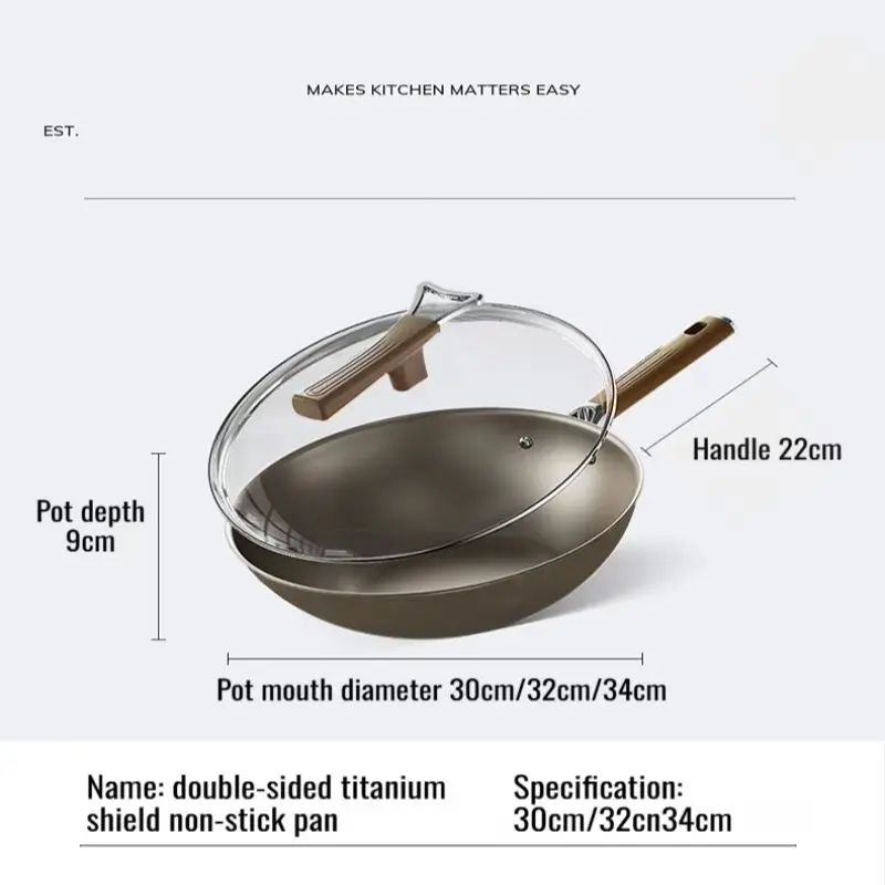 Double-Sided Titanium Coated Non-Stick Pan Titanium Shield Double Sided No-stick Frying Pan Titanium Wok Pan Induction Cooker Ga