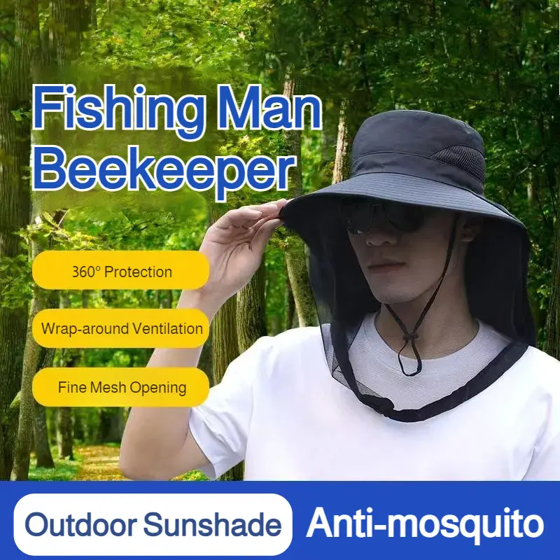 Outdoor Anti-mosquito Mask Sun Hat Mesh Night Fishing Hat Sun Protection Sun Hat Anti-mosquito Mountaineering Hat Breathable