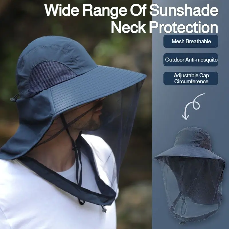 Outdoor Anti-mosquito Mask Sun Hat Mesh Night Fishing Hat Sun Protection Sun Hat Anti-mosquito Mountaineering Hat Breathable