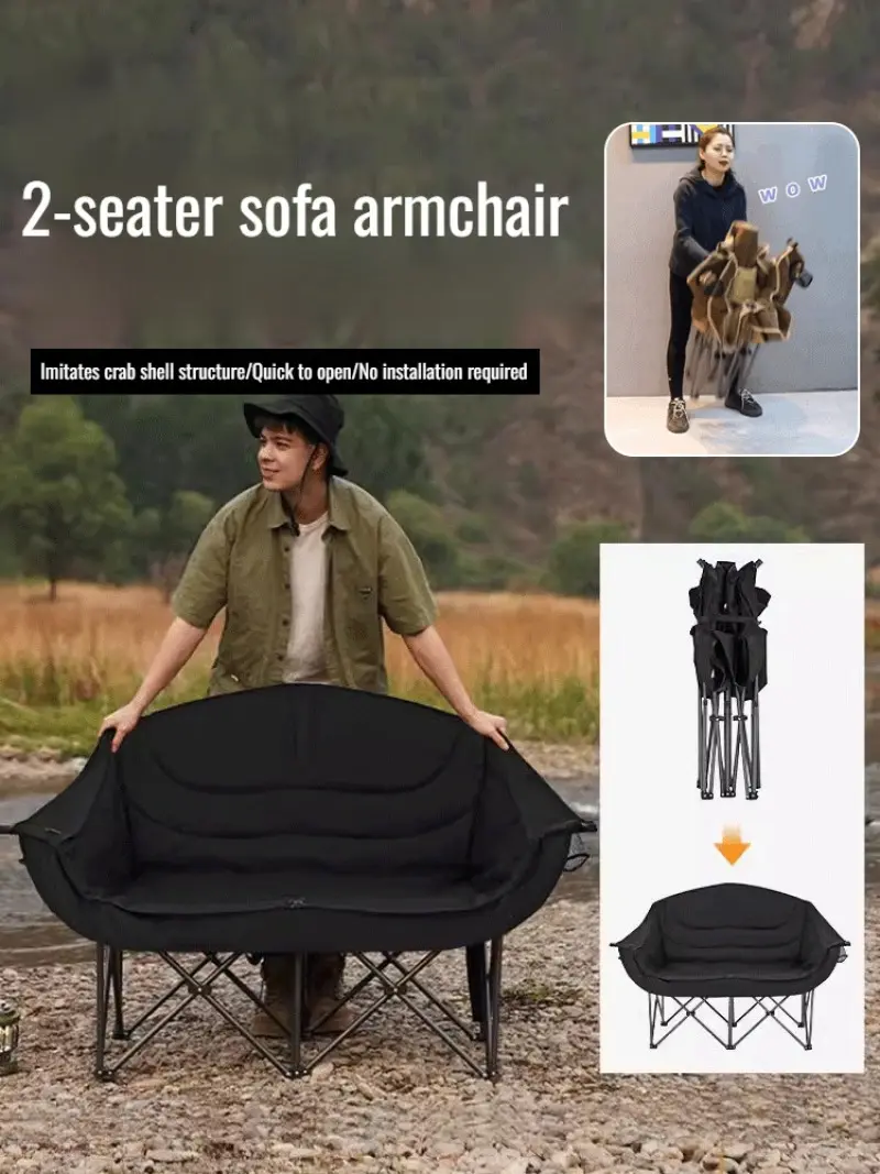 Outdoor Folding Chair Picnic with Armrests Double Chair Sitting and Reclining Outdoor Chair