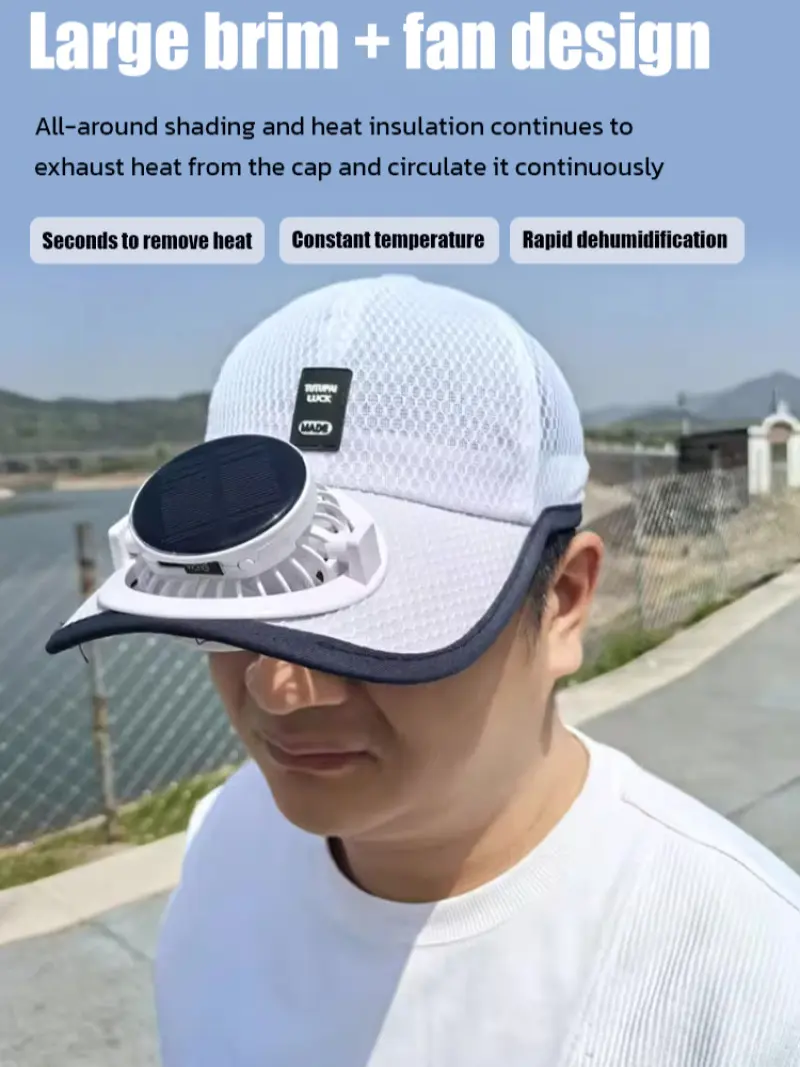 Solar Charging Fan Cap Rechargeable Eco-Friendly Solar-Powered Cooling Lightweight and Comfortable Ideal for Outdoor Activities