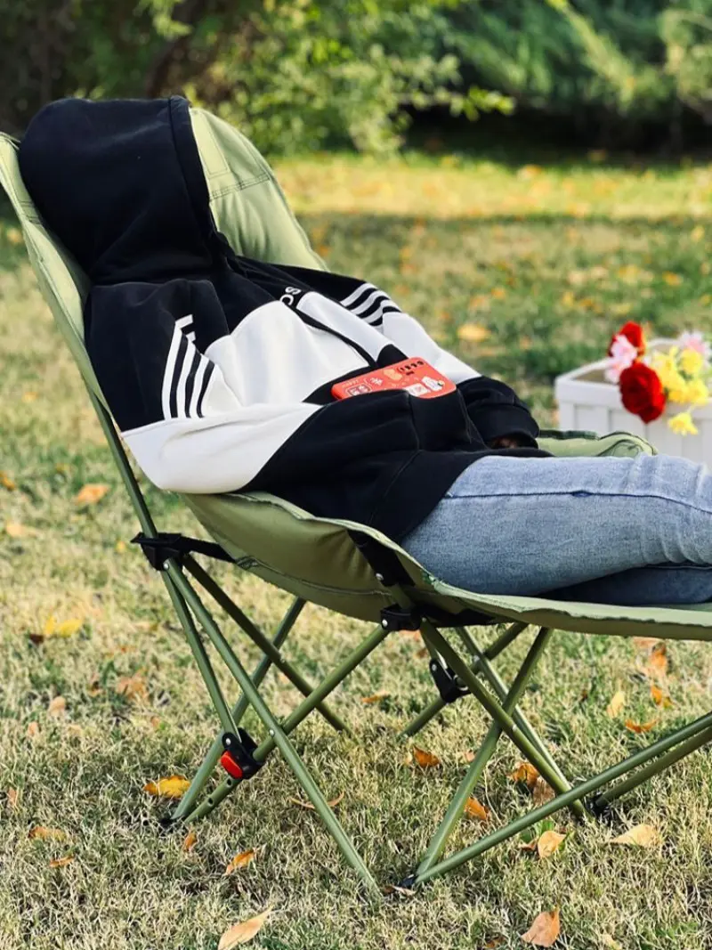 Outdoor Camping Folding Chair High Back Moon Chair Outdoor Fishing Folding Gather Adjustable Lounge Chair Portable Picnic Seat