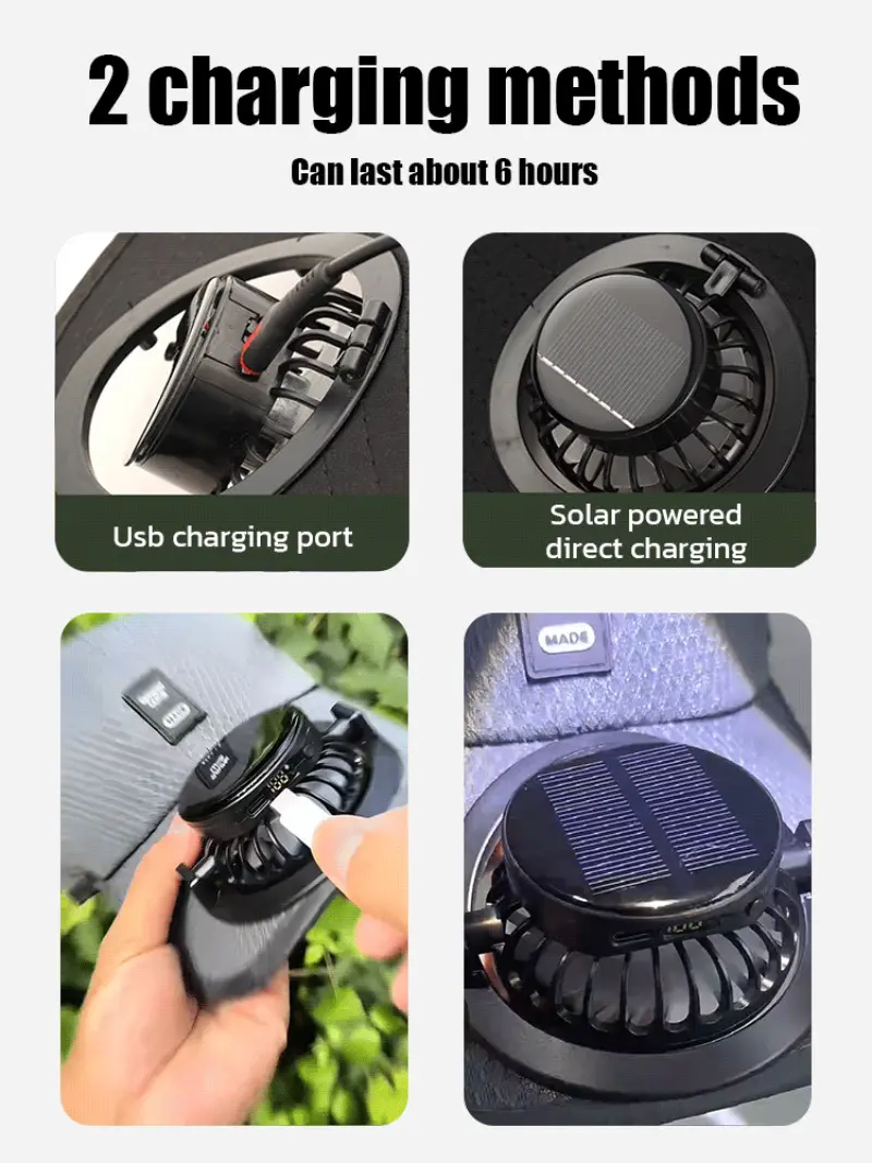 Solar Charging Fan Cap Rechargeable Eco-Friendly Solar-Powered Cooling Lightweight and Comfortable Ideal for Outdoor Activities