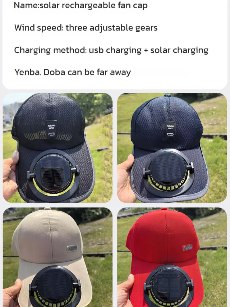 Solar Charging Fan Cap Rechargeable Eco-Friendly Solar-Powered Cooling Lightweight and Comfortable Ideal for Outdoor Activities