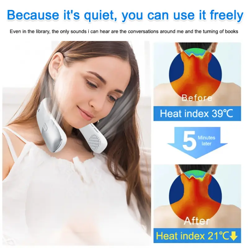 Hanging Neck Fan Bladeless 10-Speed  Silent Neckband Fan Usb Rechargeable Led Digital Display  Necksupport Hands-Free Fan