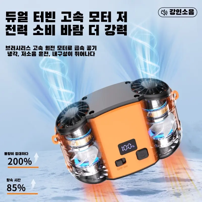 Dual Duct Cooling Waist Fan Outdoor Cooling Fan Long Range Dual Outlet Hook Fan Rechargeable USB Charging Camping Site Fan