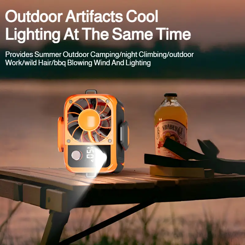 Waist Hanging Fan USB Neck Hanging Waist Fan Outdoor Work Hiking Camping Climbing Emergency Mobile Power Supply Fan Lighting