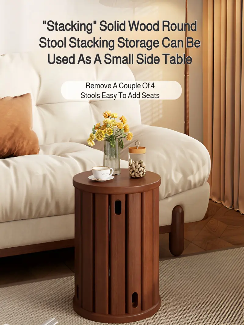 Household thickened wooden stools stackable round stools living room coffee table combination stools