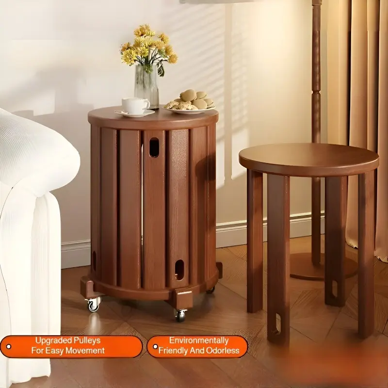 Household thickened wooden stools stackable round stools living room coffee table combination stools