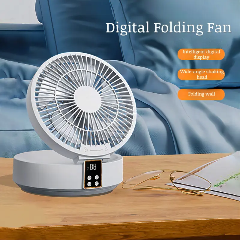 Digital Display Foldable Rotating Table Fan Remote Control Household USB High Wind Power Desktop Wall Mounted Fan Desktop Foldi