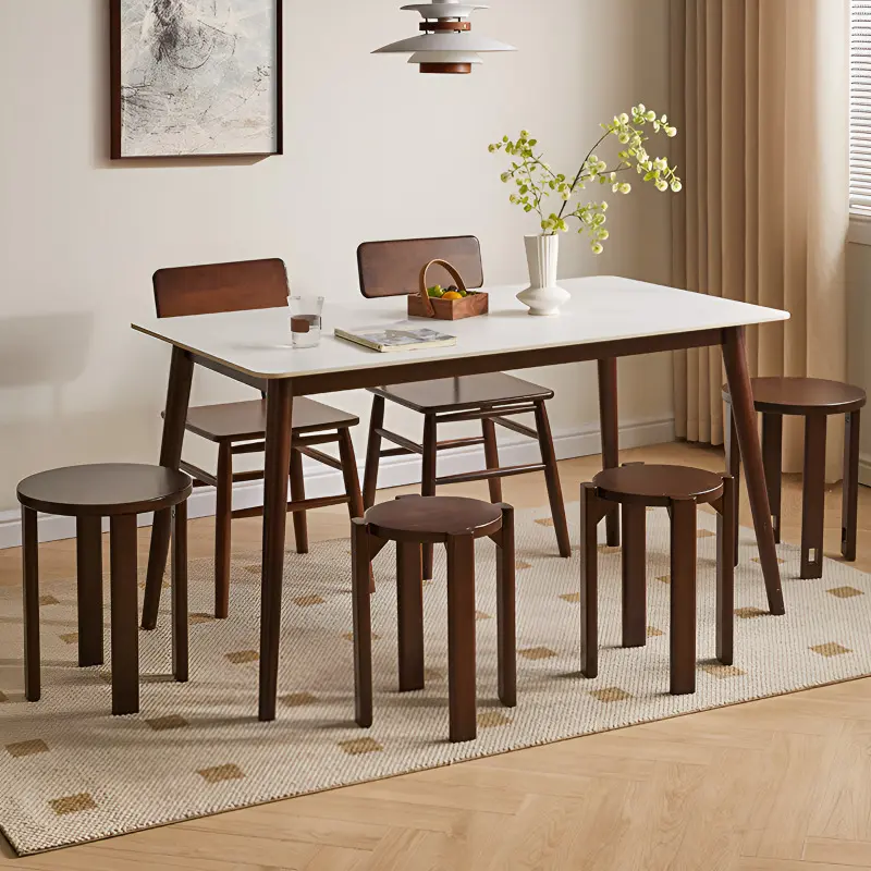 Household thickened wooden stools stackable round stools living room coffee table combination stools