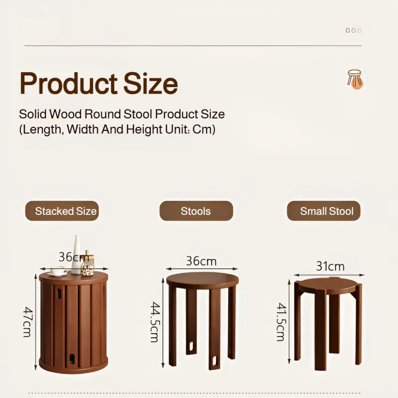 Household thickened wooden stools stackable round stools living room coffee table combination stools