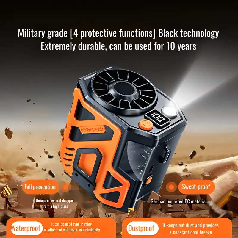 Outdoor Waist Fan Waist Clip Fan Portable Mini Hanging Neck Fan USB  Outdoor Camping Sports Waist Fan with Power Bank LED Light