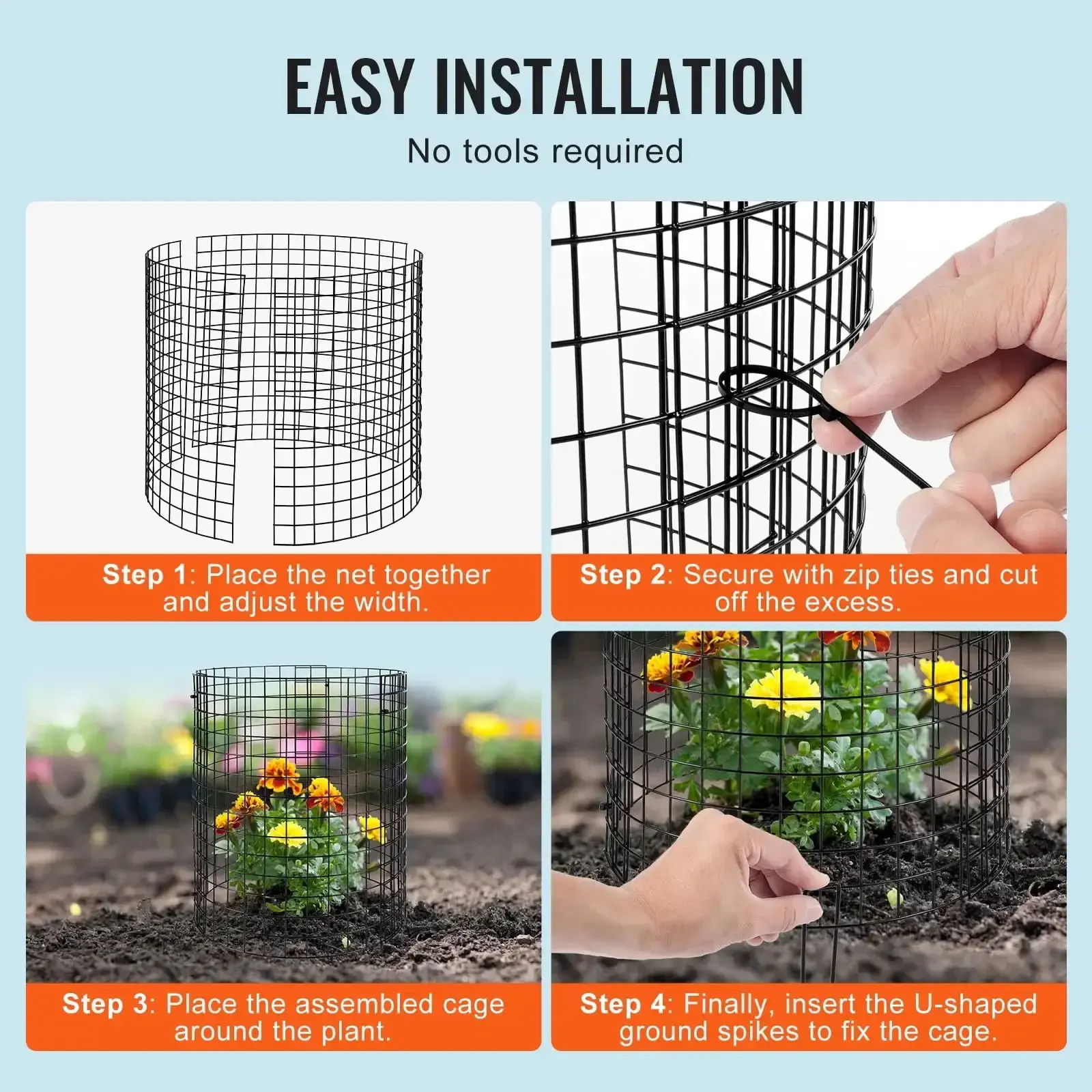 6 Pack Plant Protector from Animals 12.6'' Dia. x 14'' H Metal Plant Cage