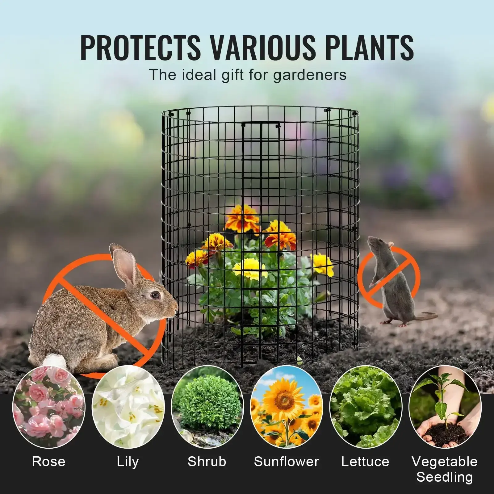 6 Pack Plant Protector from Animals 12.6'' Dia. x 14'' H Metal Plant Cage