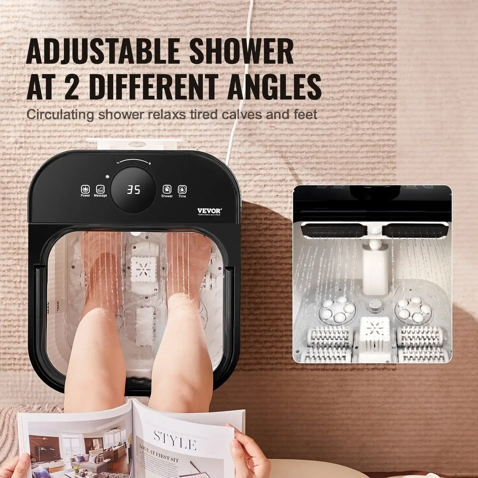 Foot Spa Bath Massager with Heat Pedicure Foot Bath Tub for Stress Relief