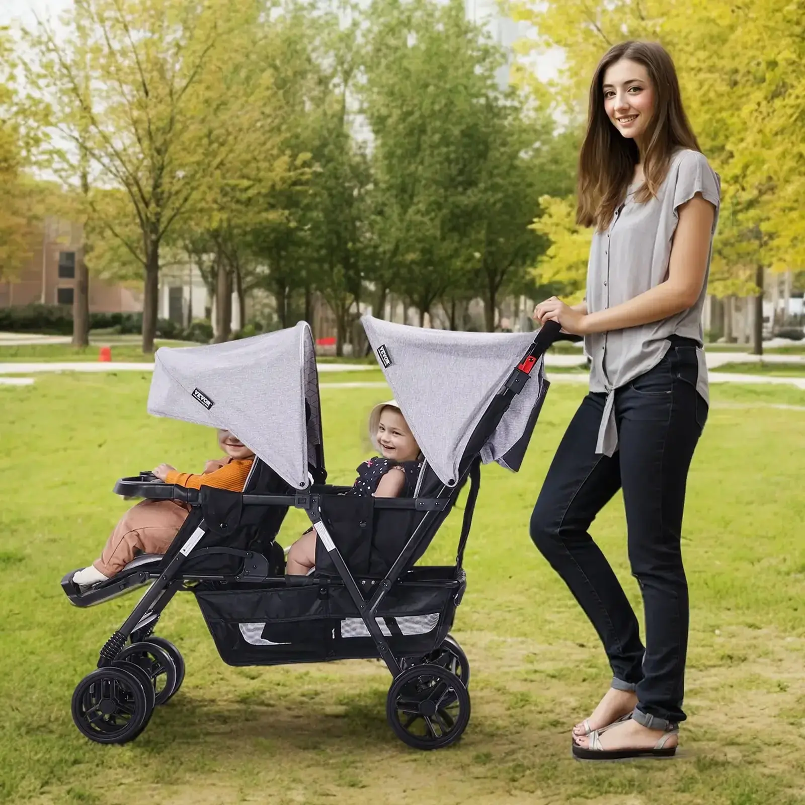 Double Stroller, Foldable Lightweight Twin Tandem Stroller