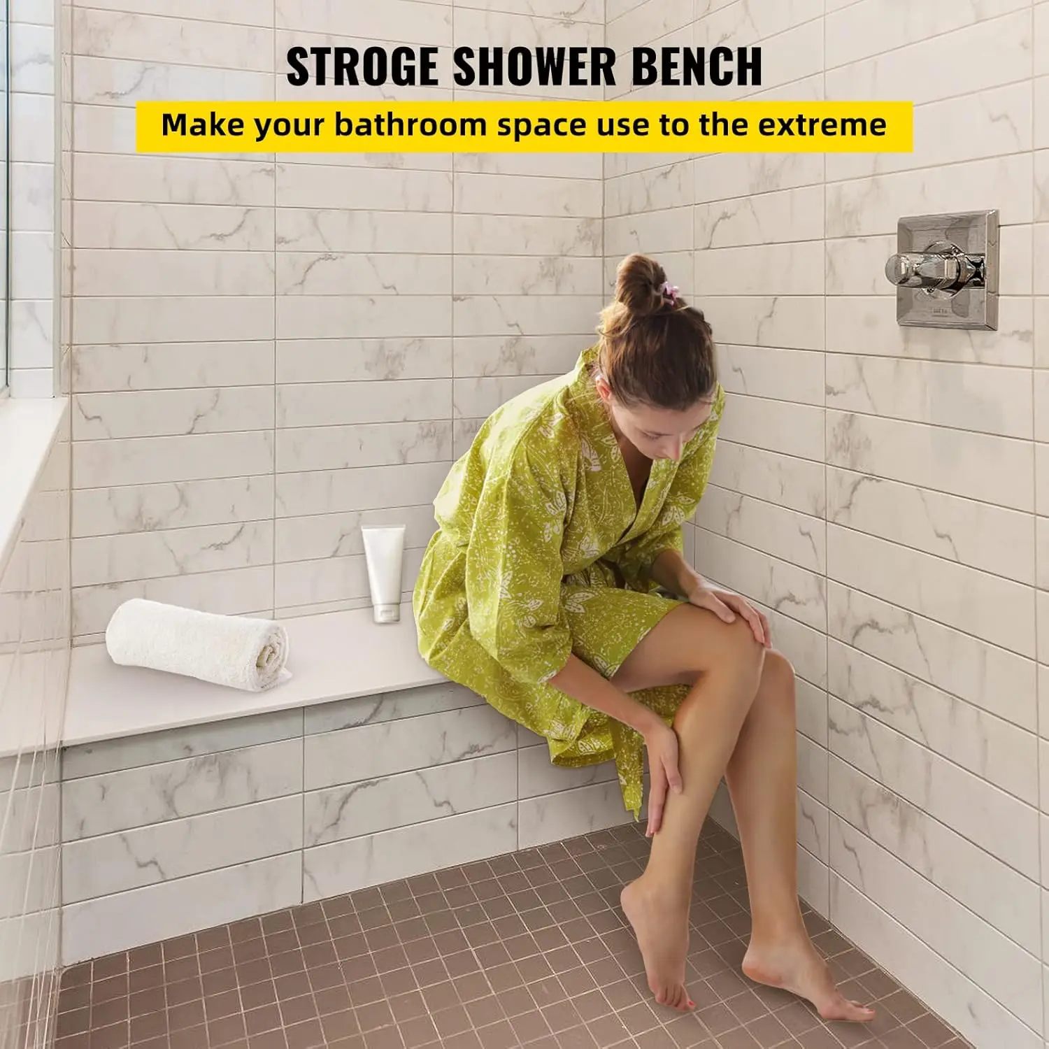 Tile Shower Seat, 47.2" x 16" x 20" Ready to Tile Shower Seat, Factory Waterproof & 100% Leak Proof Tileable Shower Corner Sea