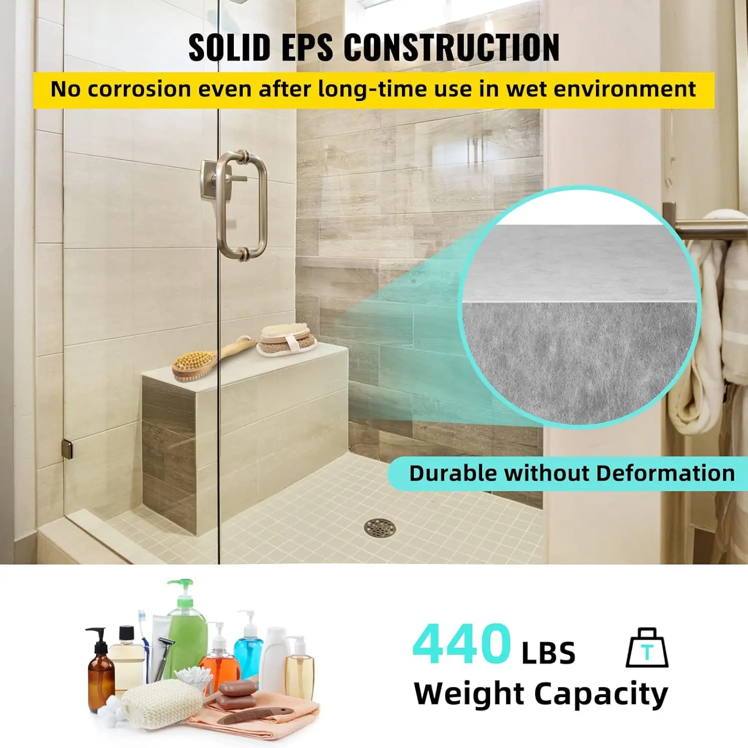 Tile Shower Seat, 47.2" x 16" x 20" Ready to Tile Shower Seat, Factory Waterproof & 100% Leak Proof Tileable Shower Corner Sea
