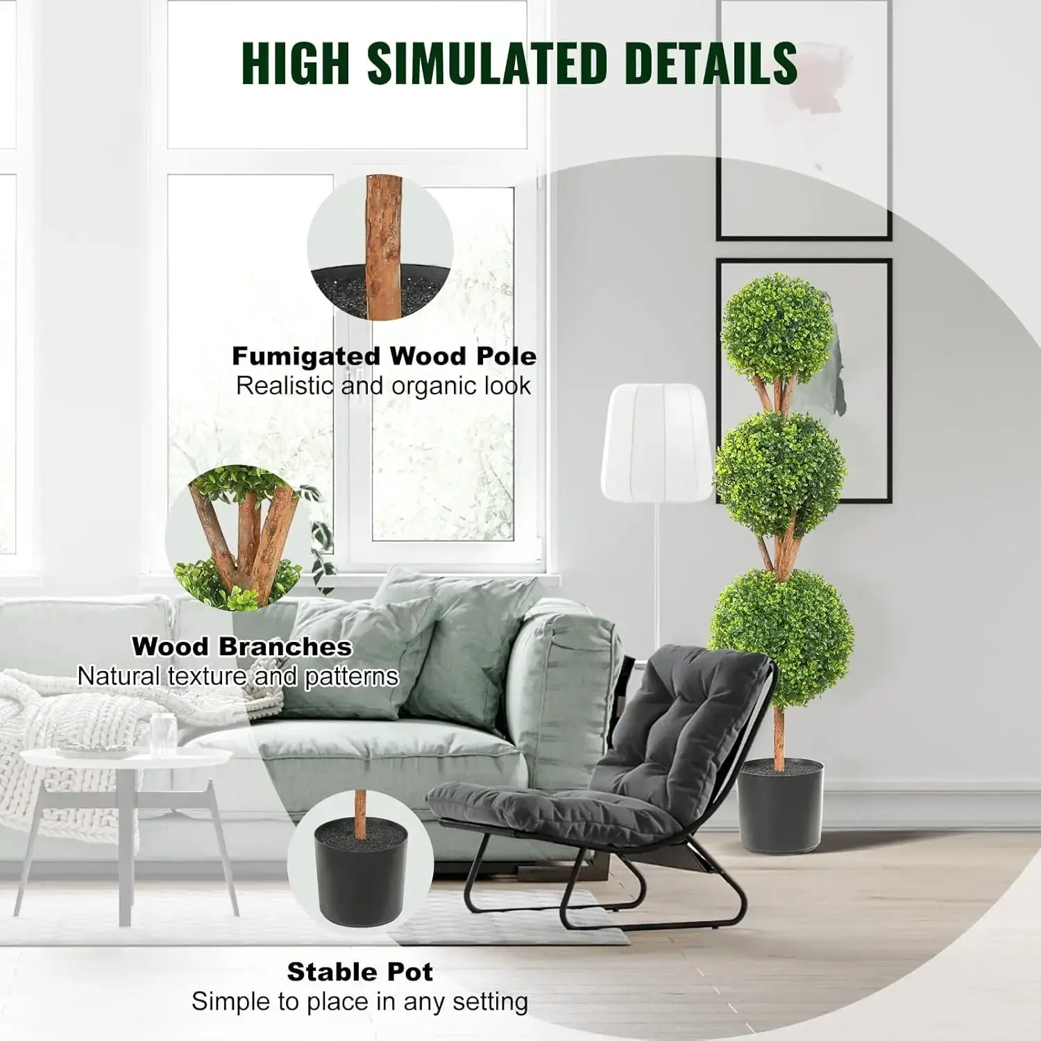 Artificial Boxwood Topiary Tree, 48 inch Tall (2 Pieces), Triple Ball-Shaped Faux Topiary Tree