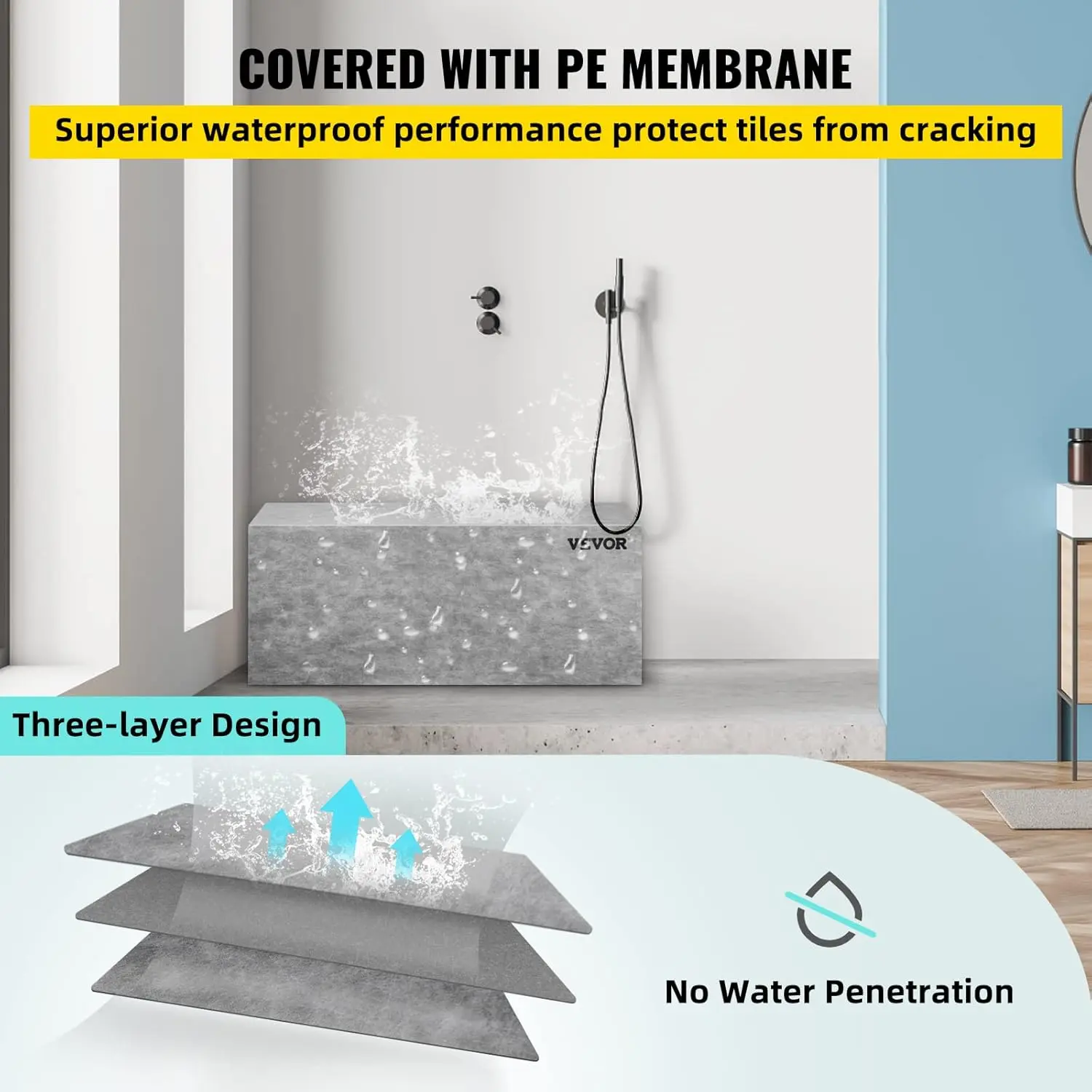 Tile Shower Seat, 47.2" x 16" x 20" Ready to Tile Shower Seat, Factory Waterproof & 100% Leak Proof Tileable Shower Corner Sea