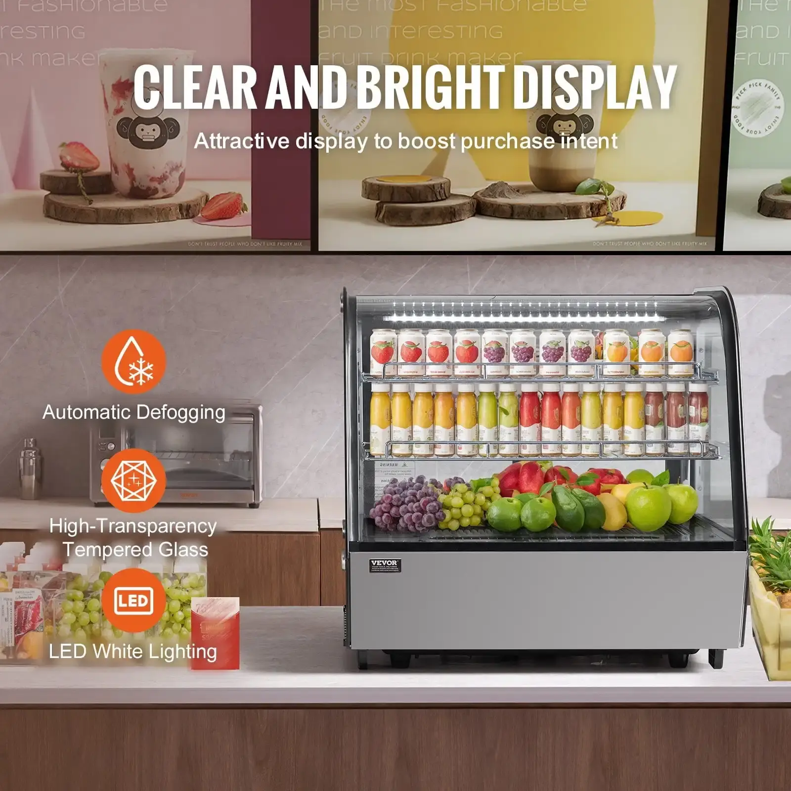 Refrigerated Display Case Bakery Display Fridge Case 4.2 cu ft/115L 2-Tier