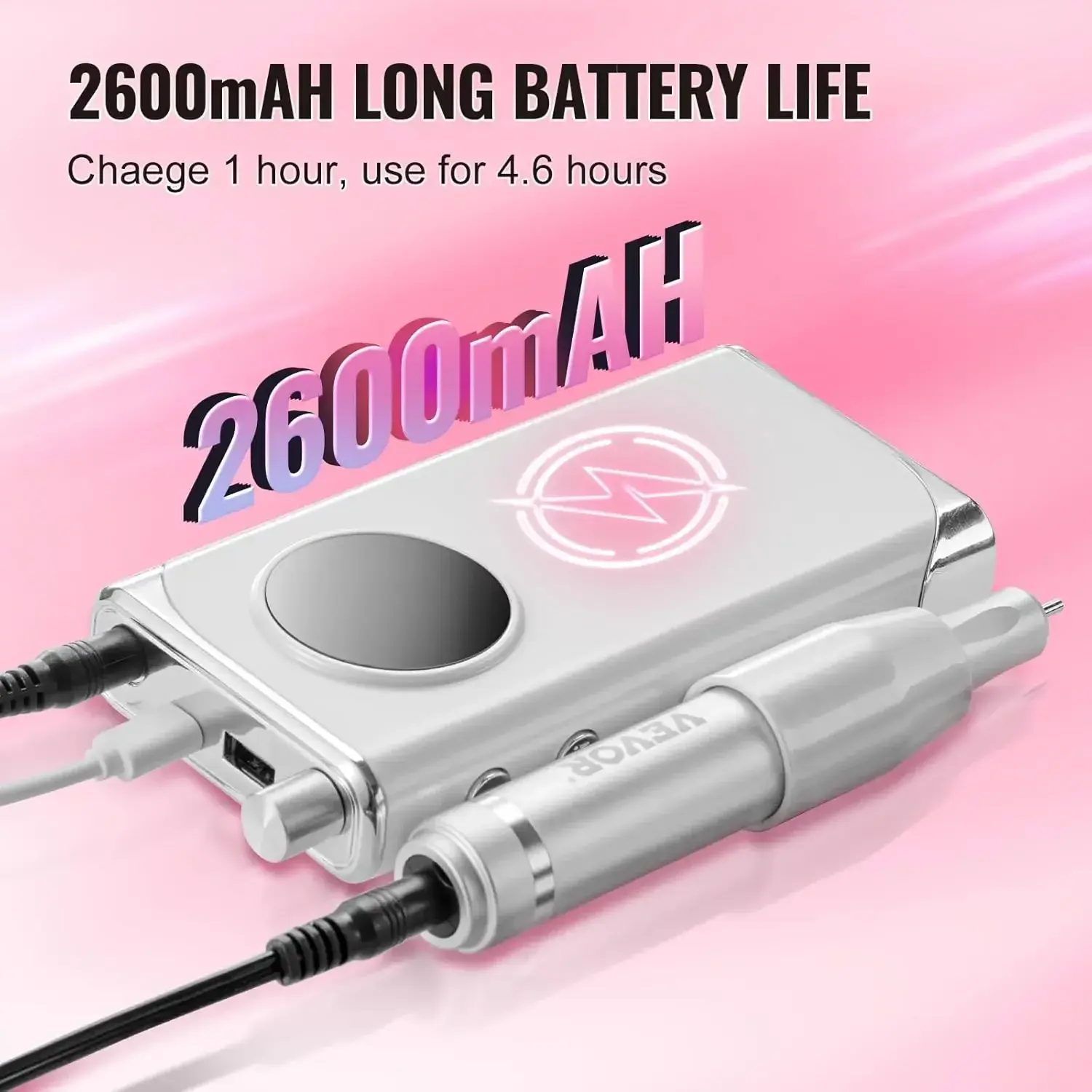 Electric Rechargeable Nail Drill, 40,000RPM Portable Cordless Nail E File Machine, LCD-Display Acrylic Gel Grinder Tool