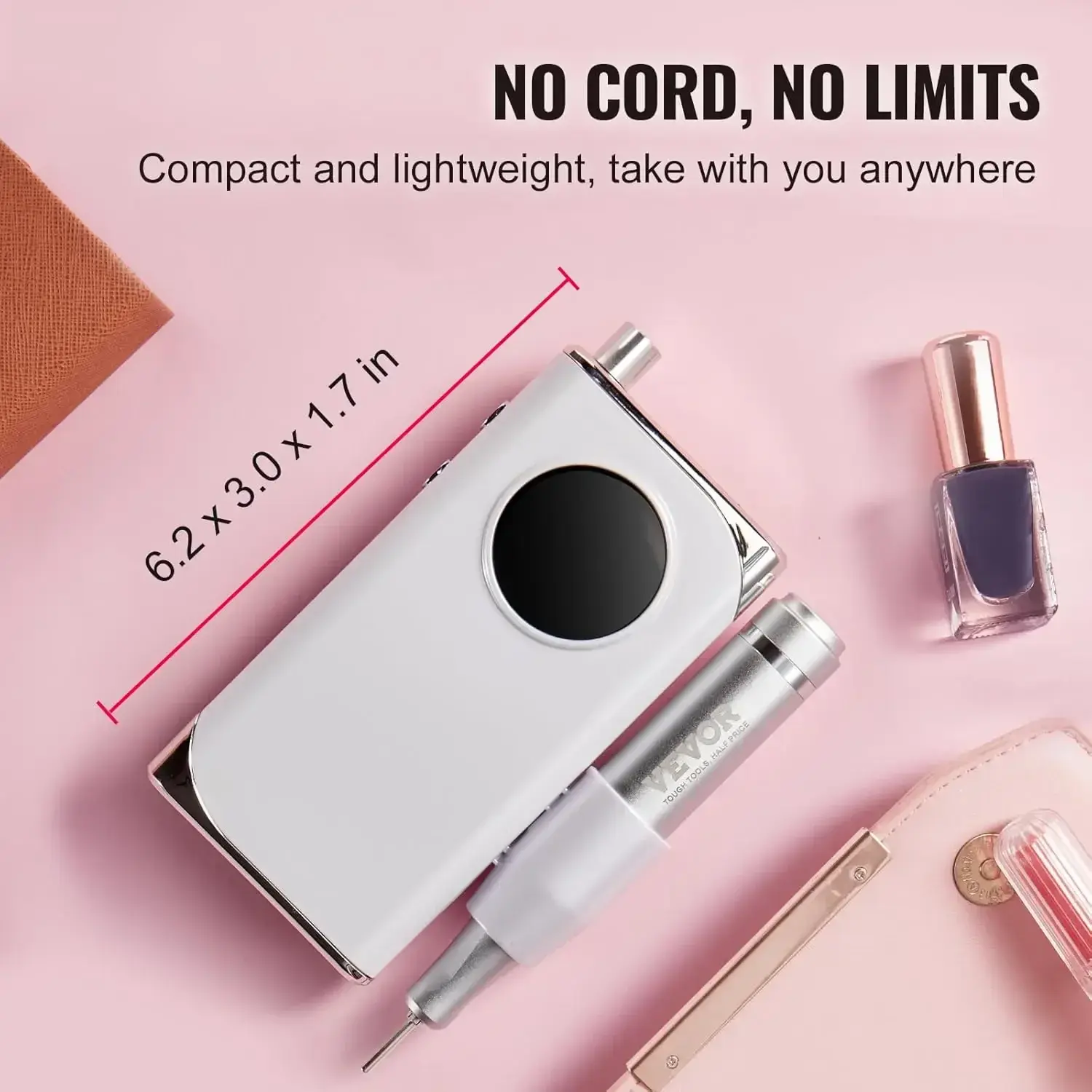 Electric Rechargeable Nail Drill, 40,000RPM Portable Cordless Nail E File Machine, LCD-Display Acrylic Gel Grinder Tool