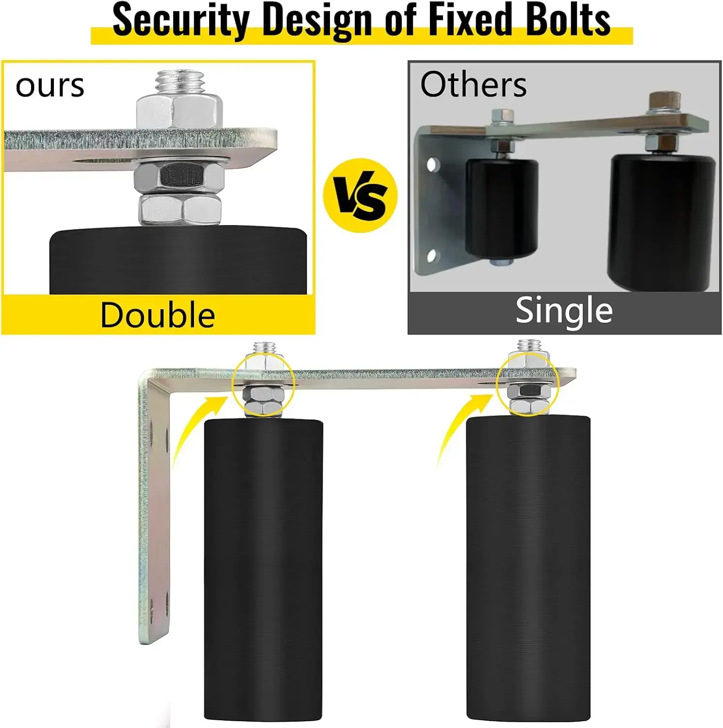 6" Sliding Gate Black Nylon Roller Coloring Zinc Painted Sliding Gate Guide With L-Shape Bracket and Adjustable Bolts