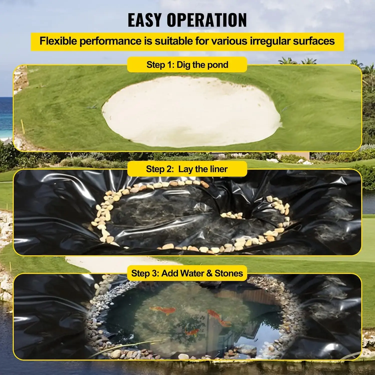 LLDPE Pond Liner 15x20 ft, Pond Liner 20 Mil, Fish Pond Liners for Waterfall