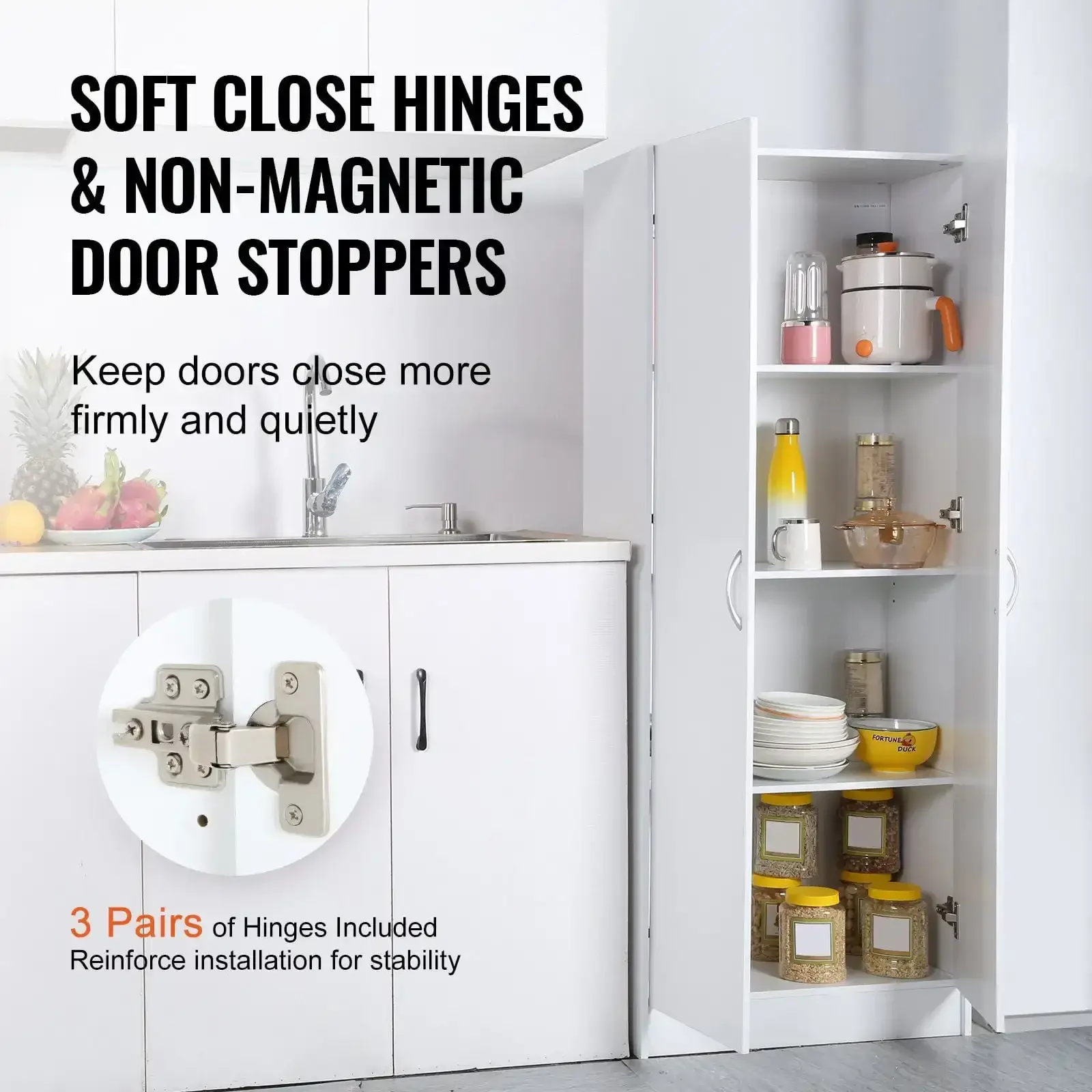 Kitchen Pantry Cabinet 60" Tall Food Pantry Storage Cabinet 110LB Loading