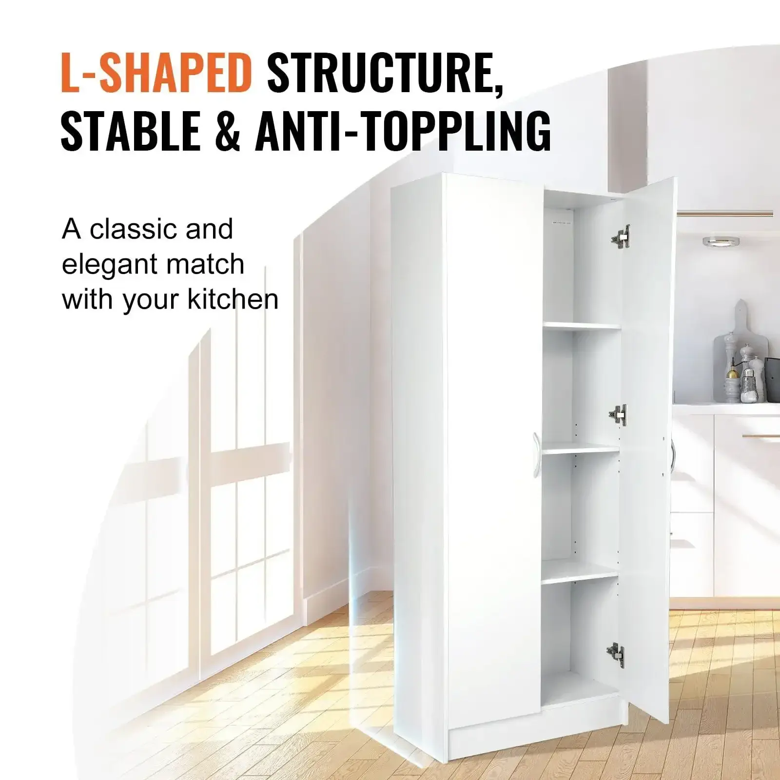 Kitchen Pantry Cabinet 60" Tall Food Pantry Storage Cabinet 110LB Loading