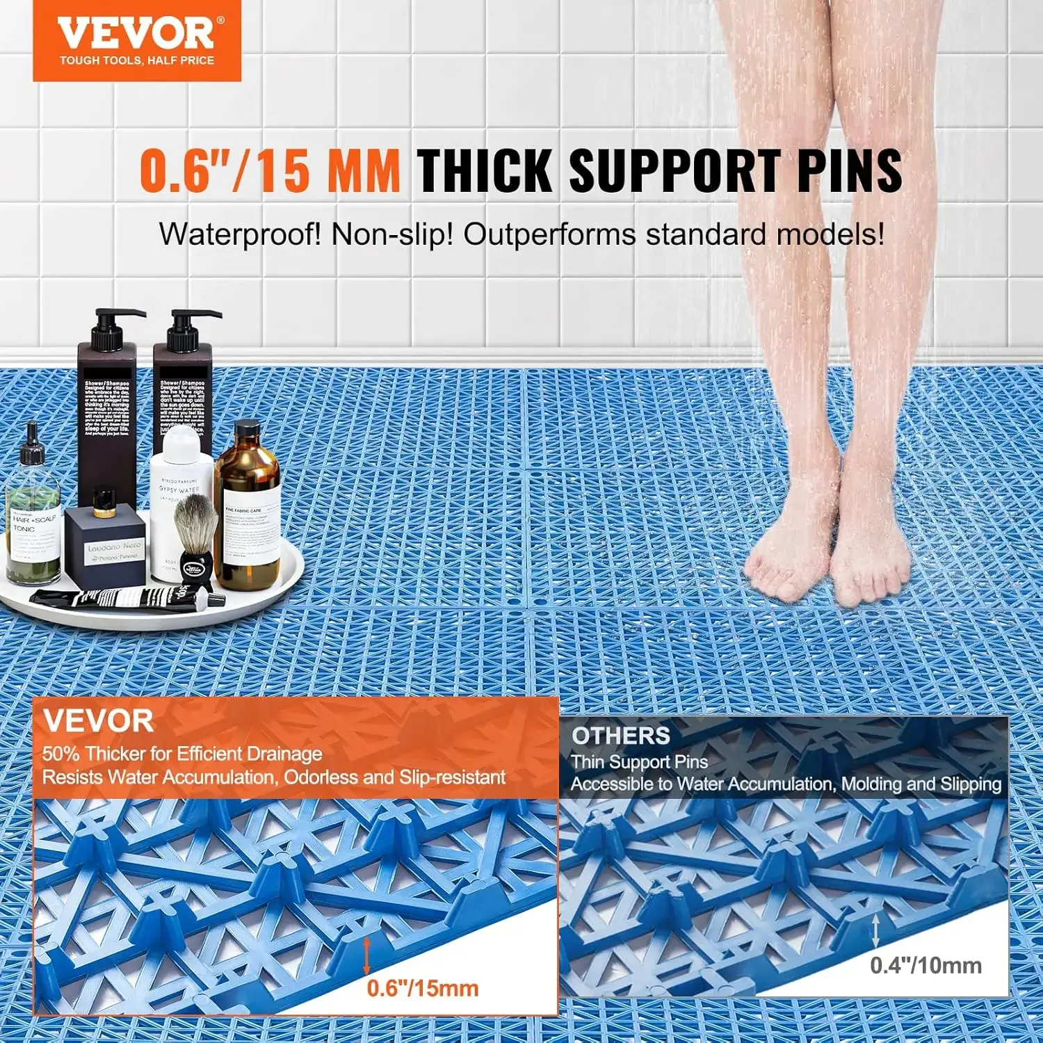 Interlocking Tile 50PCS Blue, Drainage Tiles 12" x 12" Splicing, Soft PVC Interlocking Drainage Floor Tiles