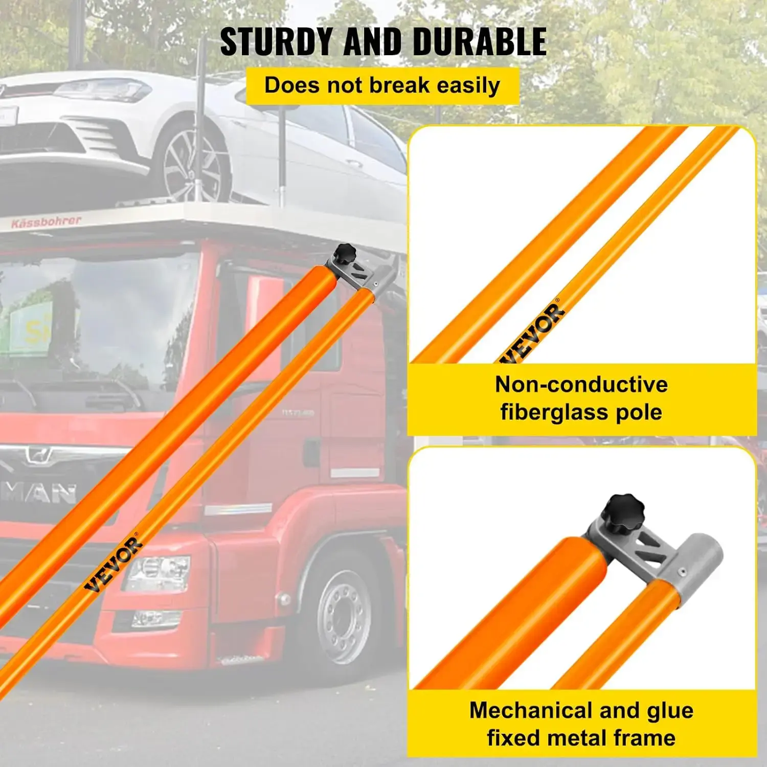 Load Height Measuring Stick, 15' Sturdy Fiberglass Truck Height Stick with Adjustable Pole