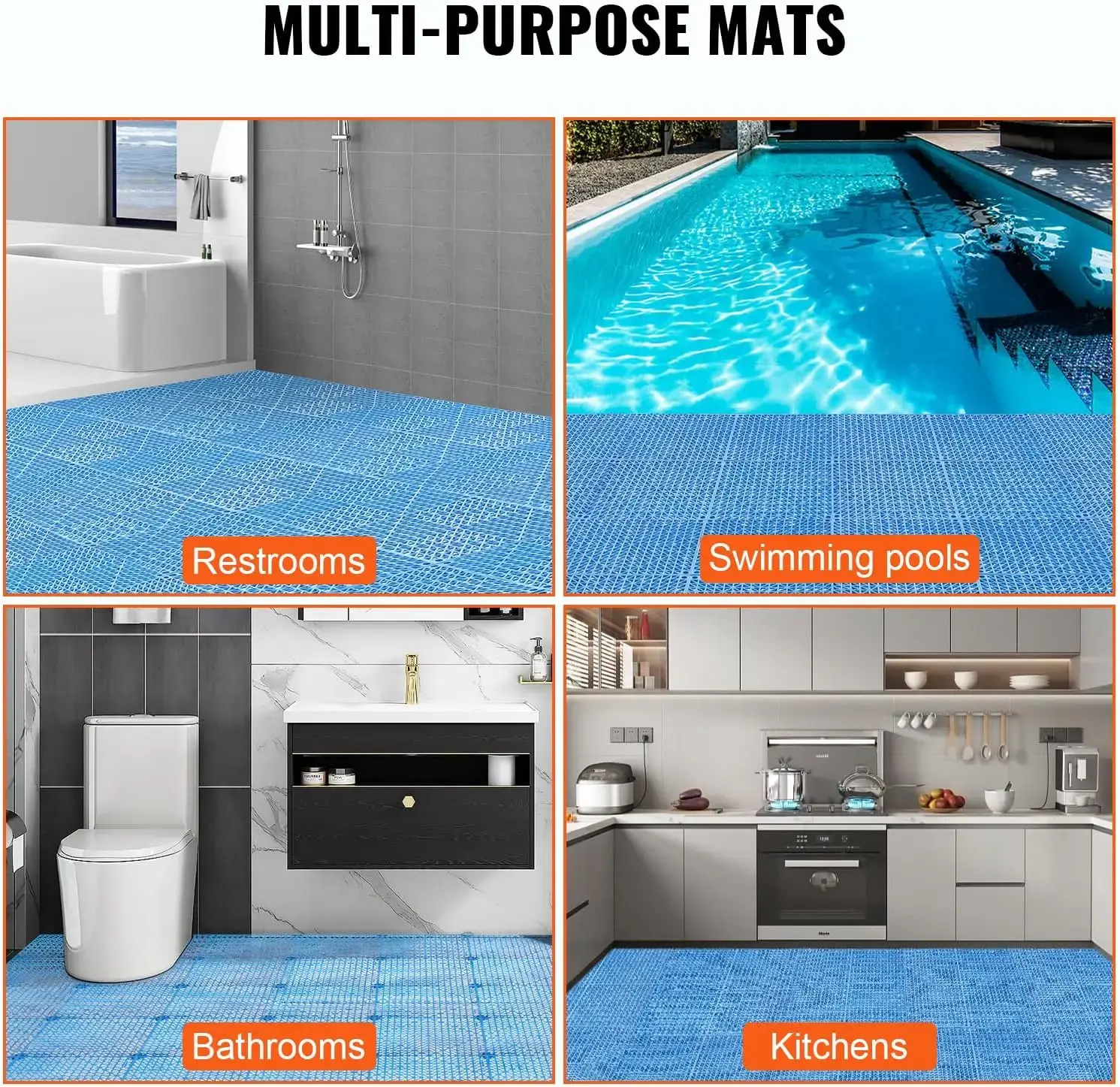 Interlocking Tile 50PCS Blue, Drainage Tiles 12" x 12" Splicing, Soft PVC Interlocking Drainage Floor Tiles