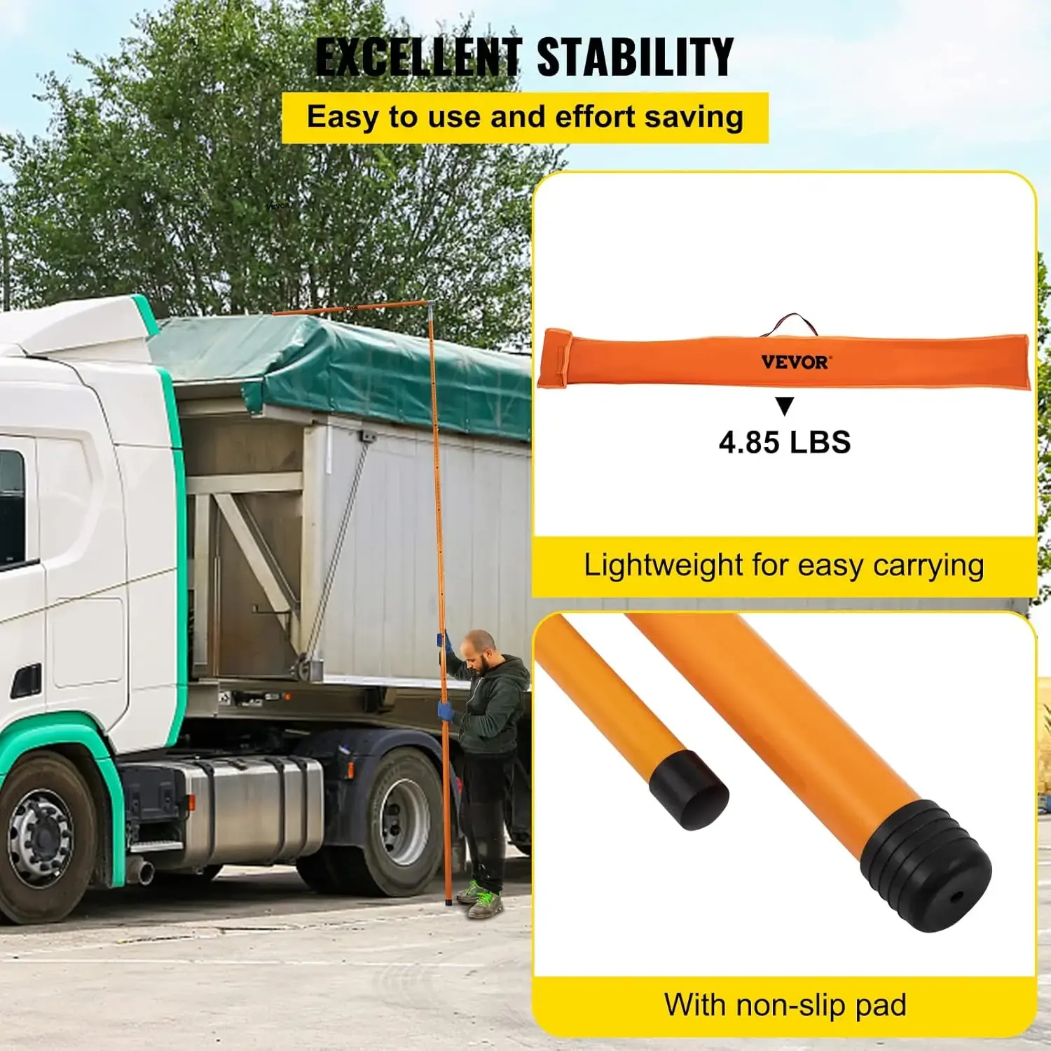 Load Height Measuring Stick, 15' Sturdy Fiberglass Truck Height Stick with Adjustable Pole