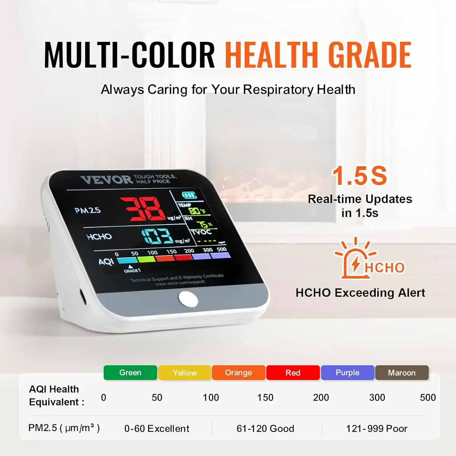 Mini Air Quality Monitor 8-in-1, Professional PM2.5 PM10 PM1.0 Particle Counter, Formaldehyde, Temperature, Humidity