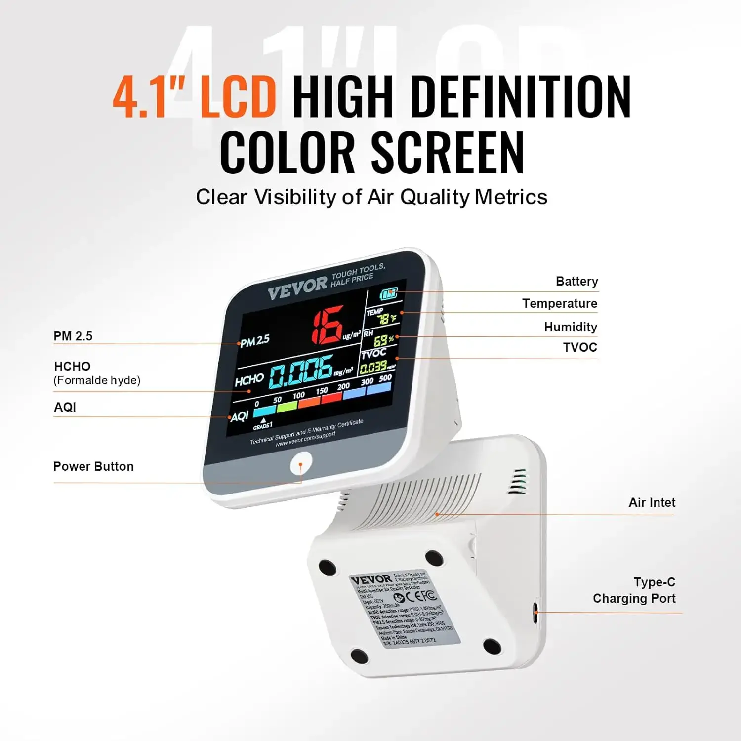 Mini Air Quality Monitor 8-in-1, Professional PM2.5 PM10 PM1.0 Particle Counter, Formaldehyde, Temperature, Humidity