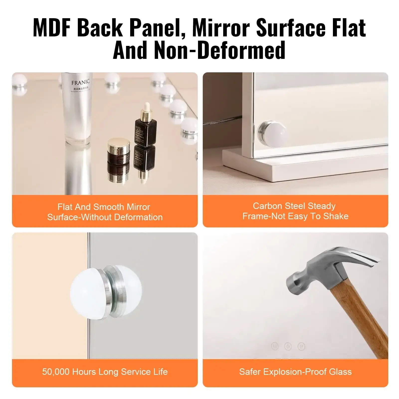 Hollywood Vanity Mirror With Lights w/ USB Desktop Wall-mount 22.8x18.1 in