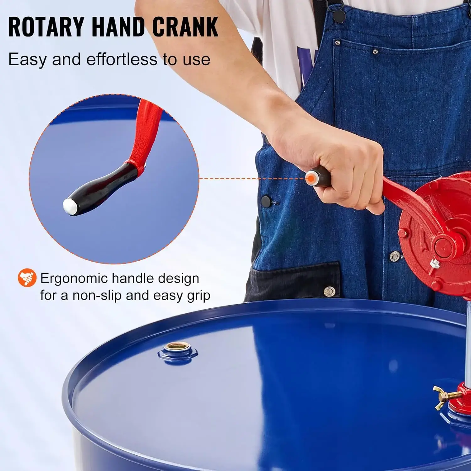 Drum Pump, 5 GPM Flow, Rotary Barrel Pump Hand Crank, Fits 5 to 55 Gallon Drums with 3-Section Suction Tube Assembly and Hose