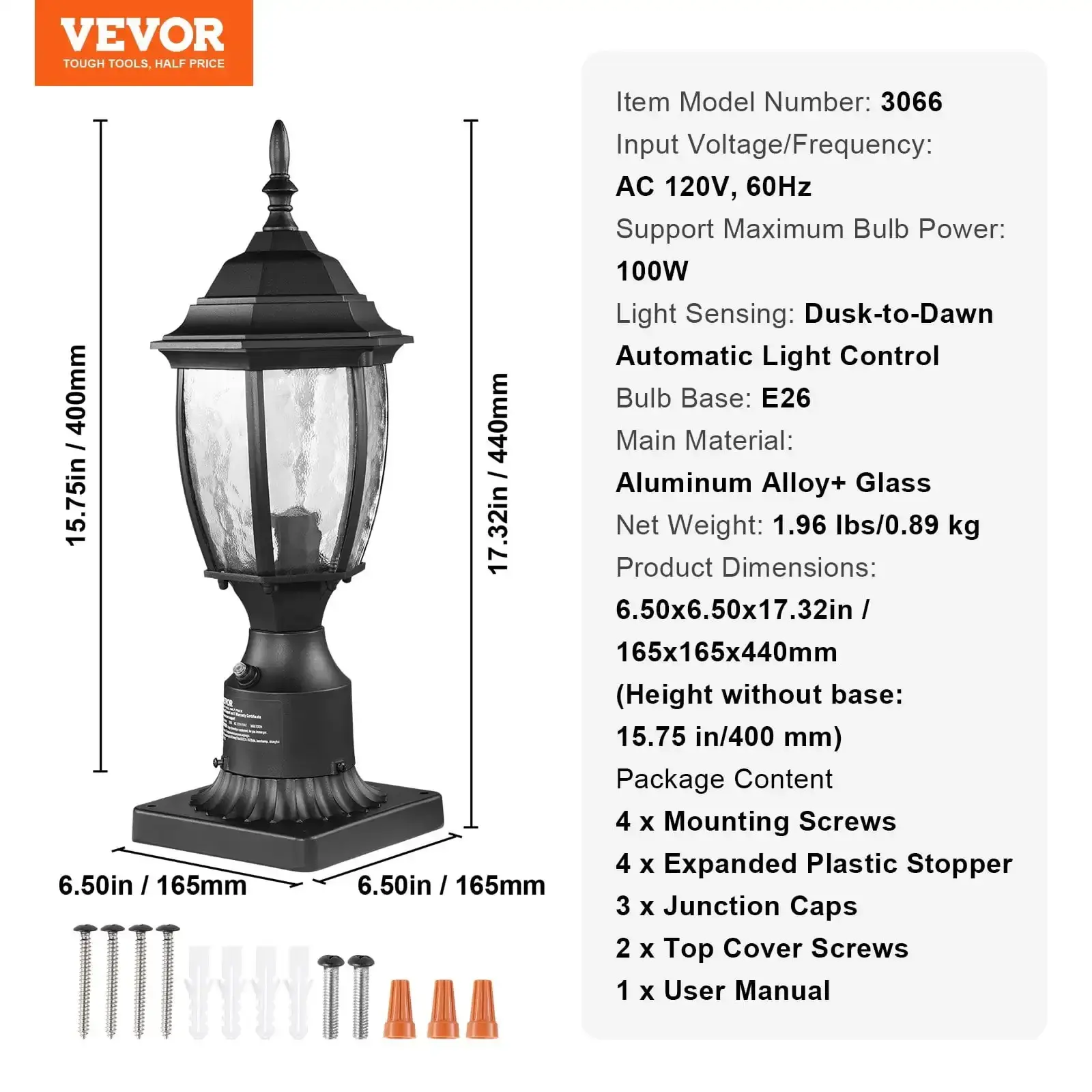 Dusk to Dawn Outdoor Lamp Post Light Fixture, Pole or Pier Mount 15.75 in