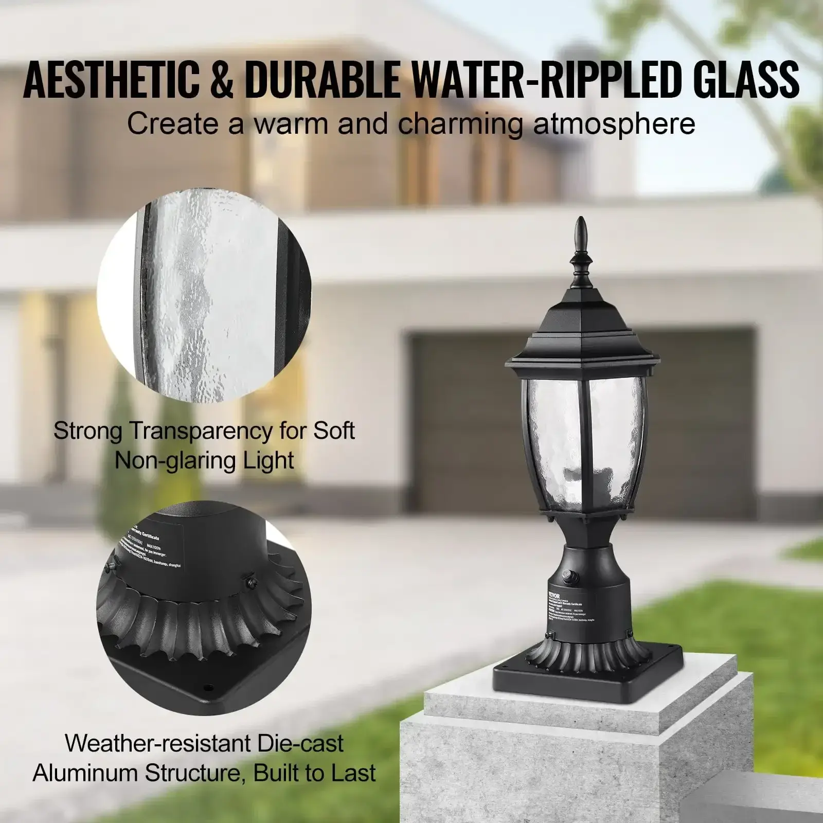 Dusk to Dawn Outdoor Lamp Post Light Fixture, Pole or Pier Mount 15.75 in