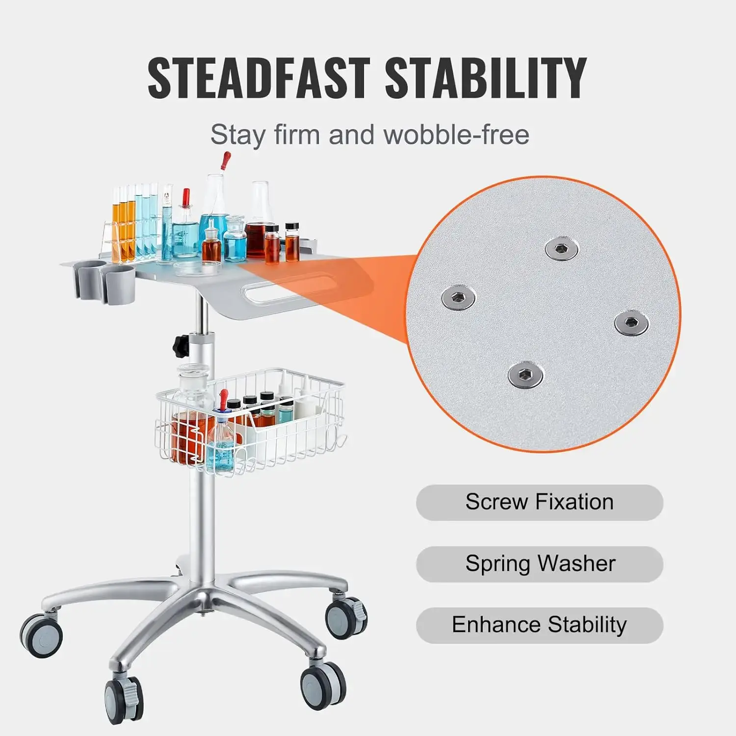 Medical Cart, Salon Cart with Wheels, Mobile Trolley Cart 26.77"-42.91" Height Adjustable, Metal Salon Stations for Hair Stylist