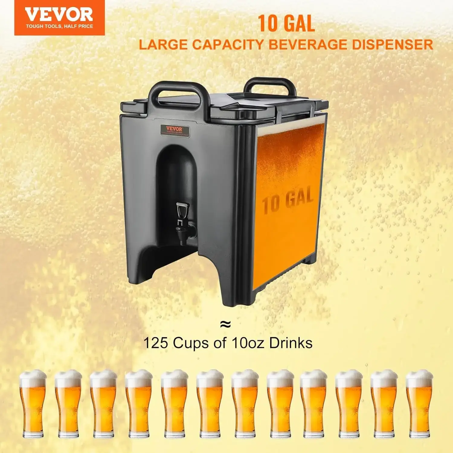 Insulated Beverage Dispenser, 10 Gallon, Food-grade LL9450UP Hot and Cold Beverage Server, Thermal Drink Dispenser Cooler