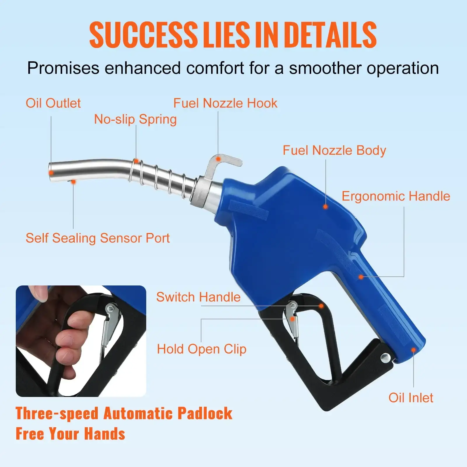 Automatic Fuel Nozzle Shut Off Fuel Refilling 3/4" NPT 13/16" Spout Diesel