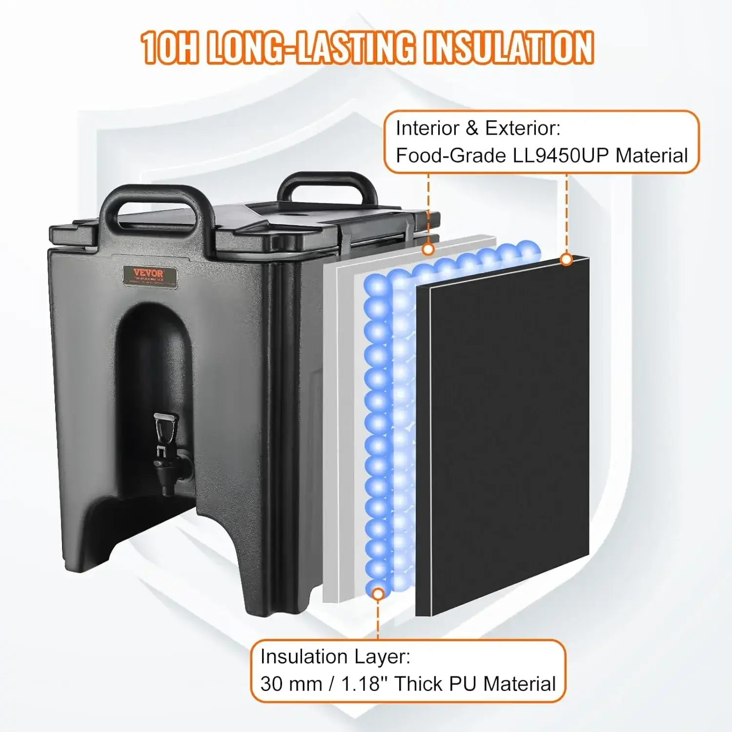 Insulated Beverage Dispenser, 10 Gallon, Food-grade LL9450UP Hot and Cold Beverage Server, Thermal Drink Dispenser Cooler