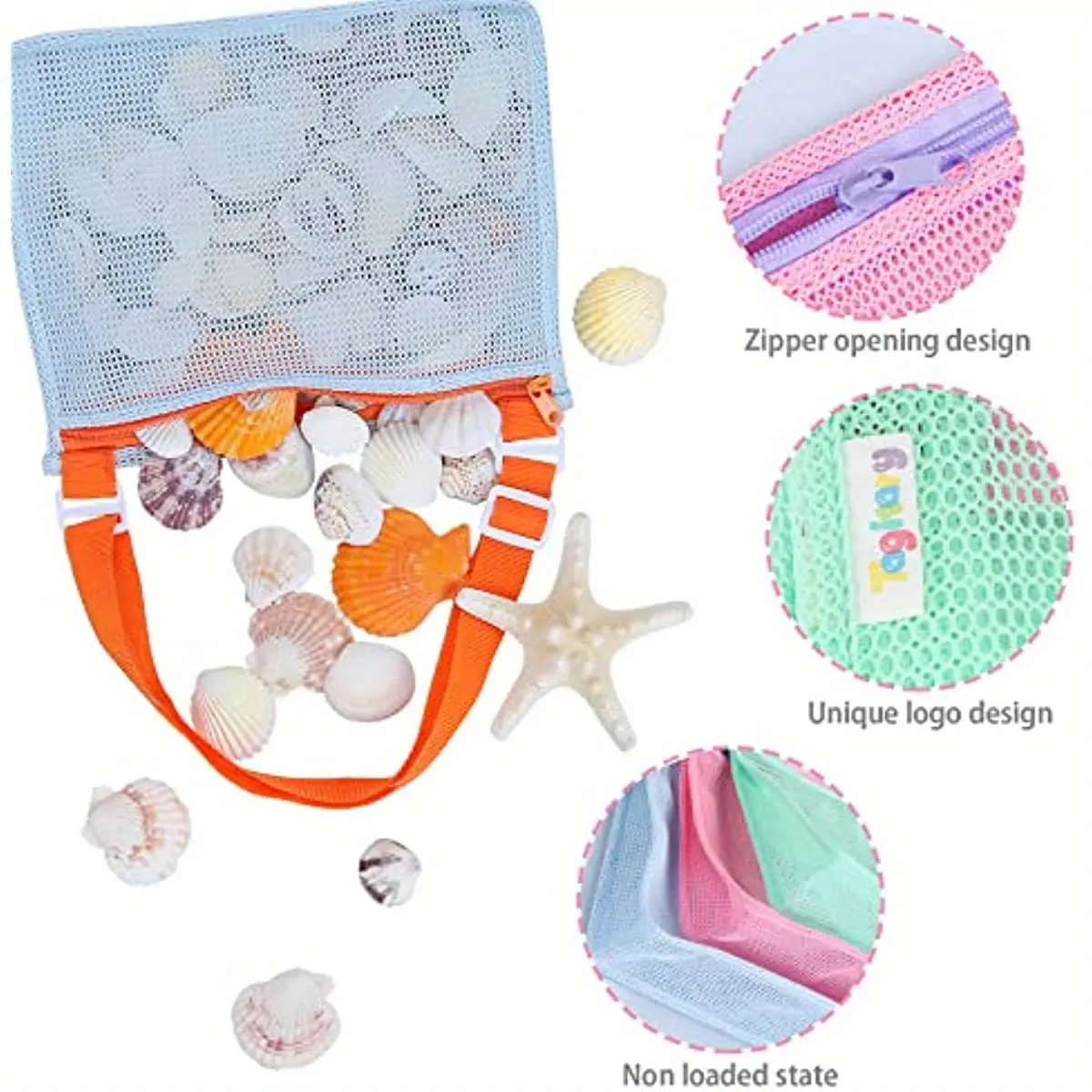Beach Toy Mesh Beach Bag Kids Shell Collecting Bag Beach Sand Toy Seashell Bag for Holding Shells Beach Toys Sand